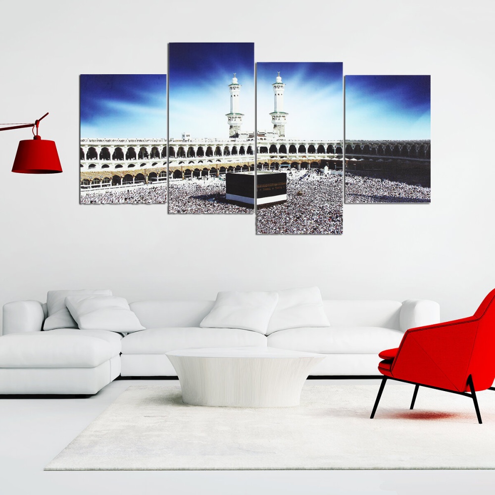 4 PCS Wall Art Print Mecca Islamic Kaaba Hajj Canvas Paintings Decor - Image 2