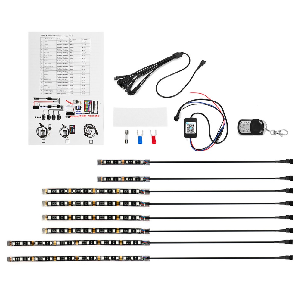 8PCS Motorcycle bluetooth App LED Light Strip Kit Remote Control Flashing Lamp - Image 2