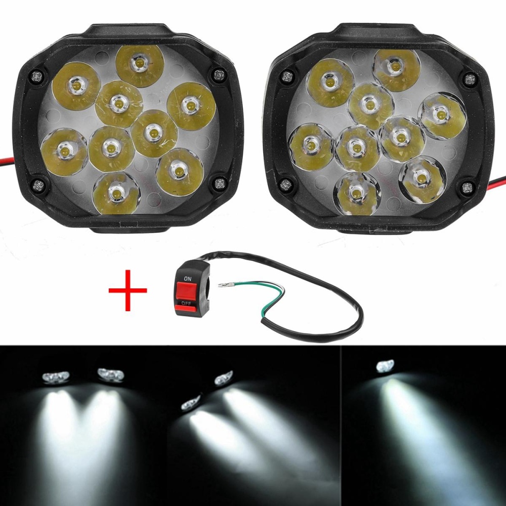 2pcs 4/6/9 LED 9-85V 10W Black Motorcycle Headlights Motorbike Driving Fog Spot Ligh+ Switch - 09# - Image 2