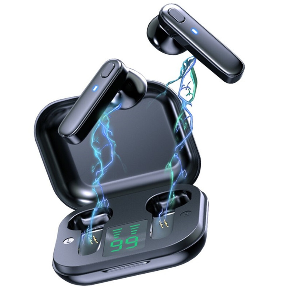 Bakeey R20 TWS Earphone Wireless bluetooth V5.0 Headphones HIFI Bass NFC LED Display Smart Touch IPX7 Waterproof Sports In-Ear Earbuds with Mic - Bla