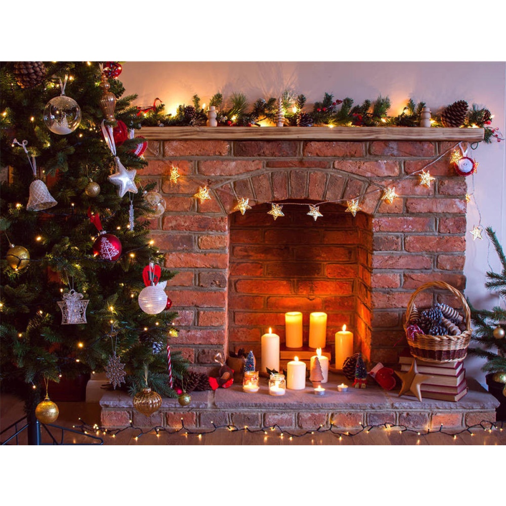 7x5FT Vinyl Retro Christmas Tree Fireplace Photography Background Backdrop Props Studio