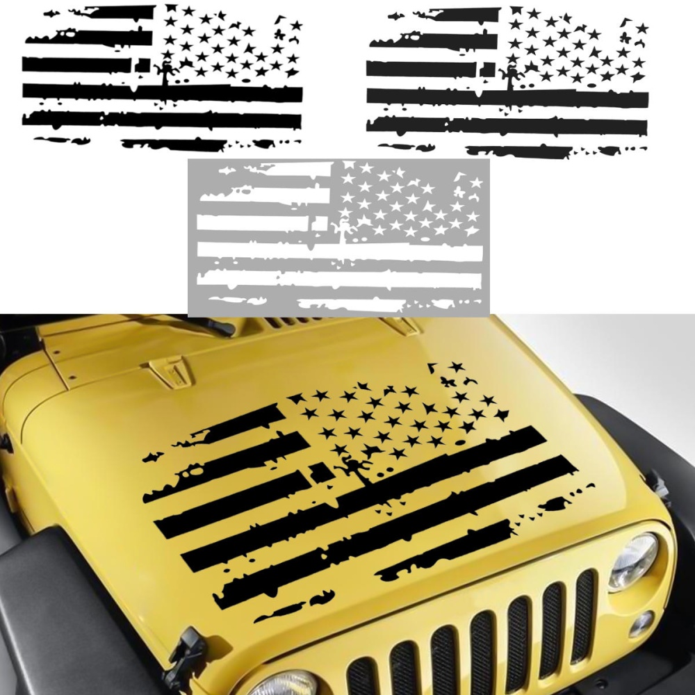 Car American USA Flag Hood Blackout Vinyl Decal Stickers For Jeep/Wrangler JK TJ YJ - Black