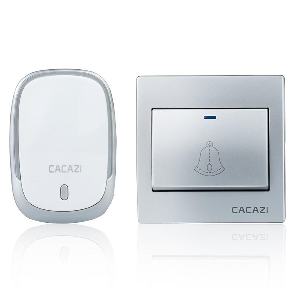 CACAZI AC110-220V Wireless Doorbell Waterproof 1 Button+1 Plug-in Receivers 300M Remote Music Door Dell - Silver EU Plug - Image 2