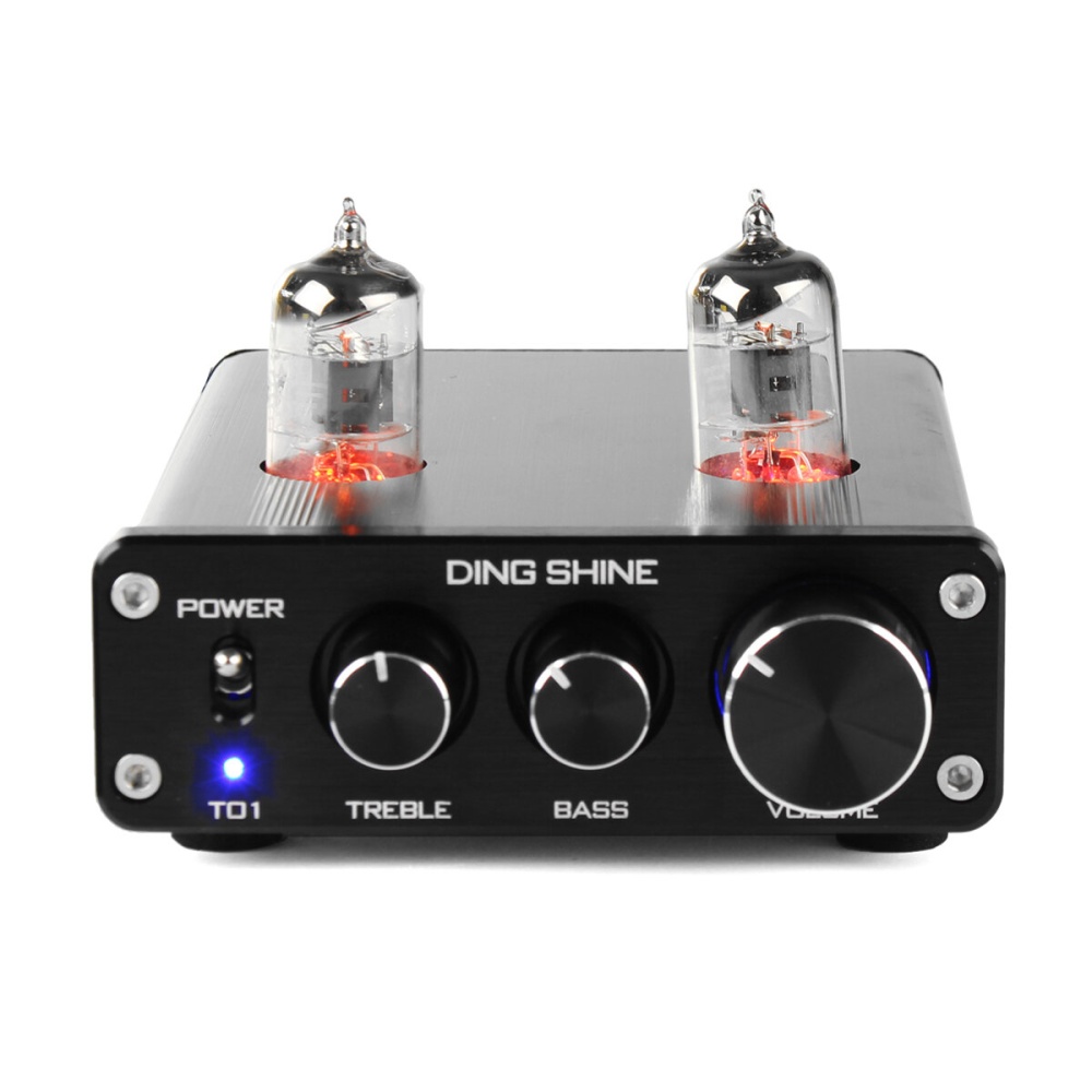DING SHINE HiFi Digital 6J1 Vacuum Tube Treble Bass Mini Stereo Audio DAC Pre Amplifier - Black L