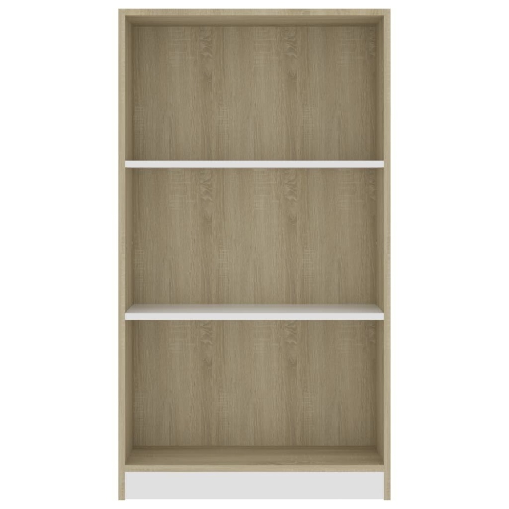 3-Tier Book Cabinet White and Sonoma Oak 23.6"x9.4"x42.5" Chipboard - Image 2