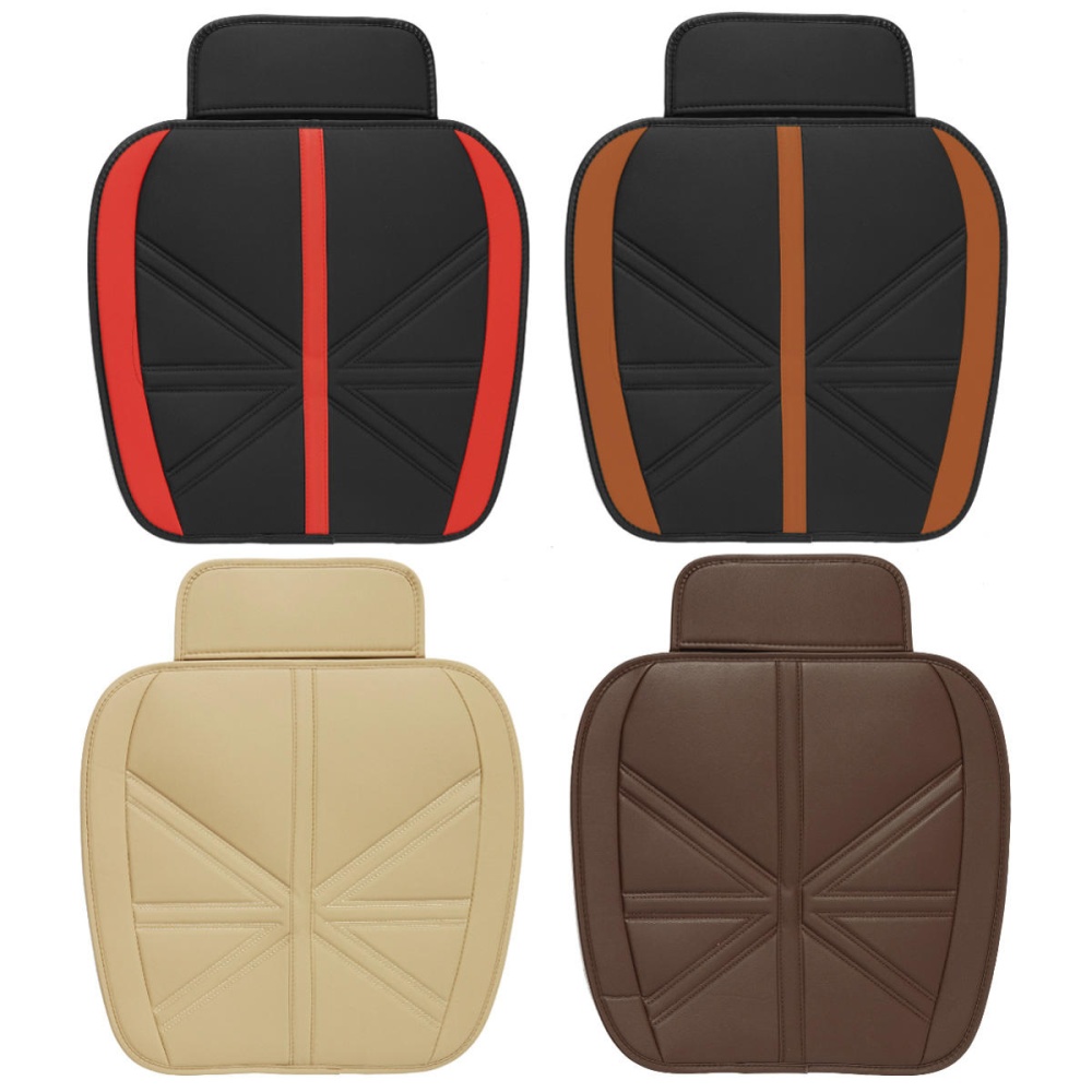 Universal PU Leather Breathable Cushion Pad Car Front Seat Mat Protector Cover Organizer - Beige - Image 2