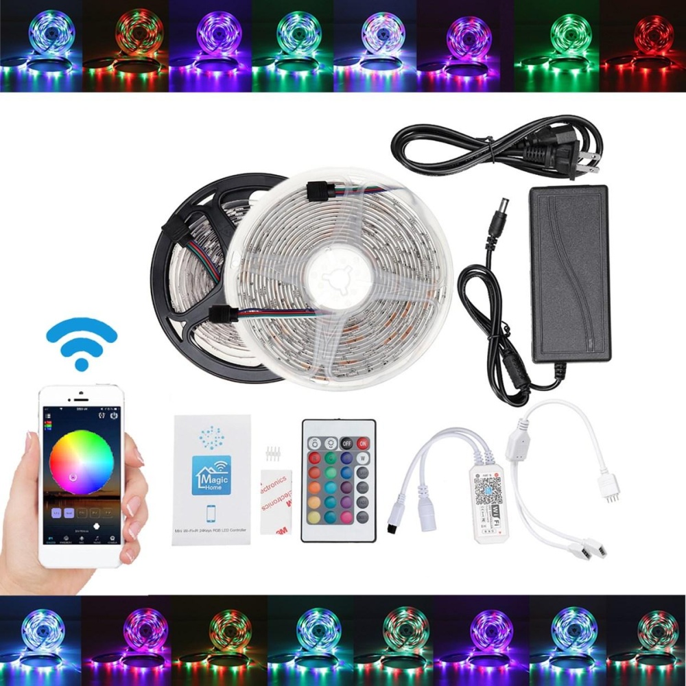 5M 10M IP65 IP20 Color Changeable WiFi Smart LED Strip Light + 24Keys IR Remote Control + Adapter + Controller  Decorations Clearance  Lights - 5M No - Image 2