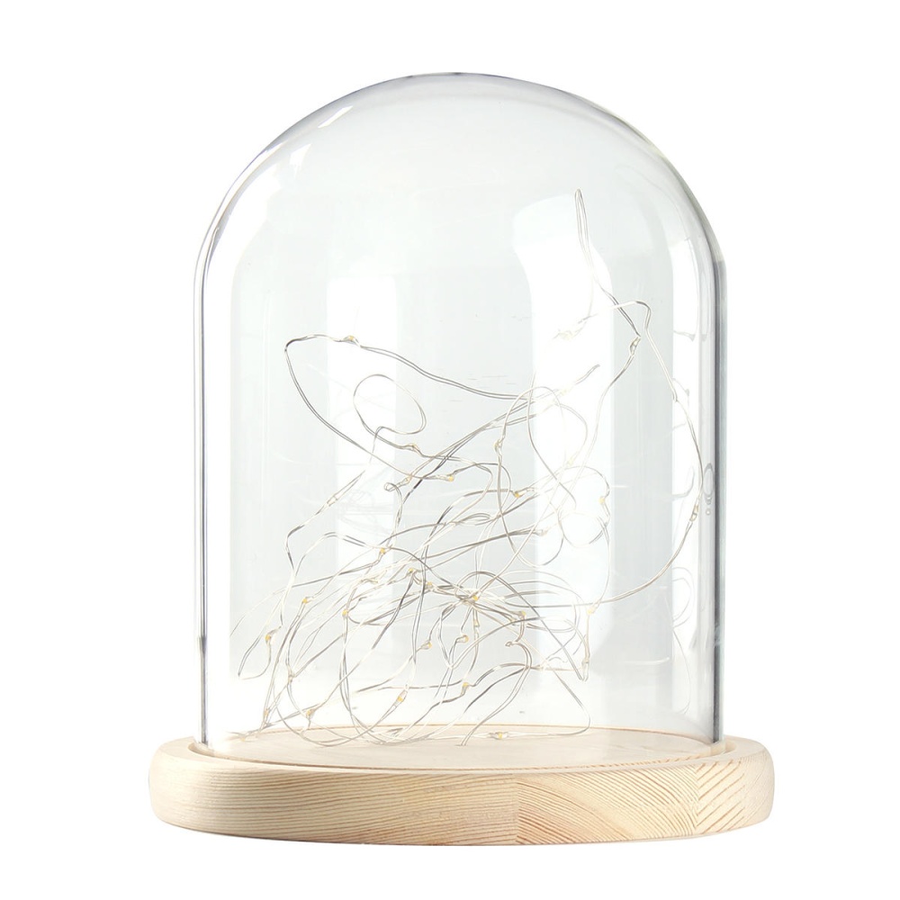 15*18.5cm Glass Dome Display Jar Clothe Decor Wooden Base w/ Fairy LED Light - Image 2