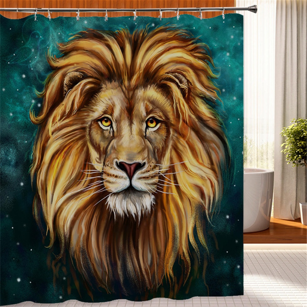 4 Pcs Bathroom Bath Mat Set Anti Slip Rugs Toilet Lid Cover Tiger Shower Curtain - 165*180cm - Image 2