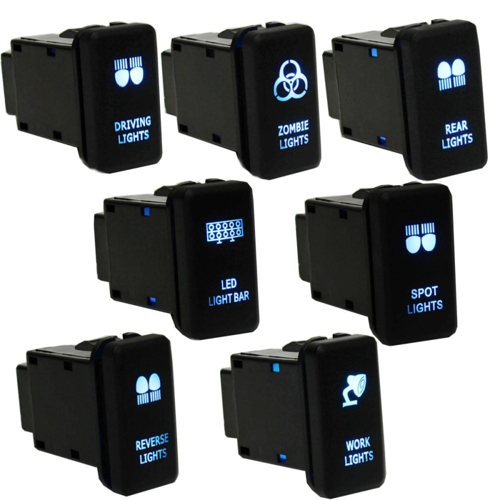 Dual Blue LED Illuminated Light Switch Push On/Off 12V For Toyota Landcruiser Hilux Prado FJ Cruiser Hiace - 01