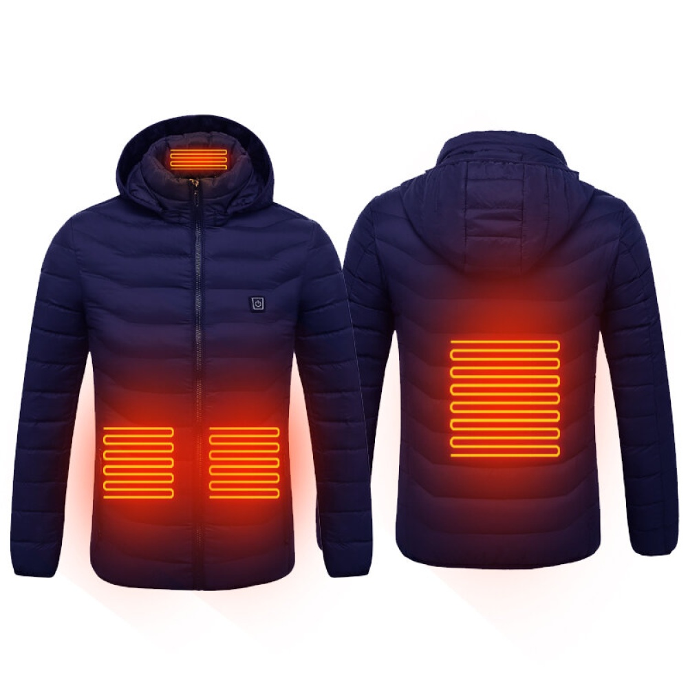 Electric USB Intelligent Heated Warm Back Abdomen Neck Cervical Spine Hooded Winter Jacket Motorcycle Skiing Riding Coats - 4XL Black