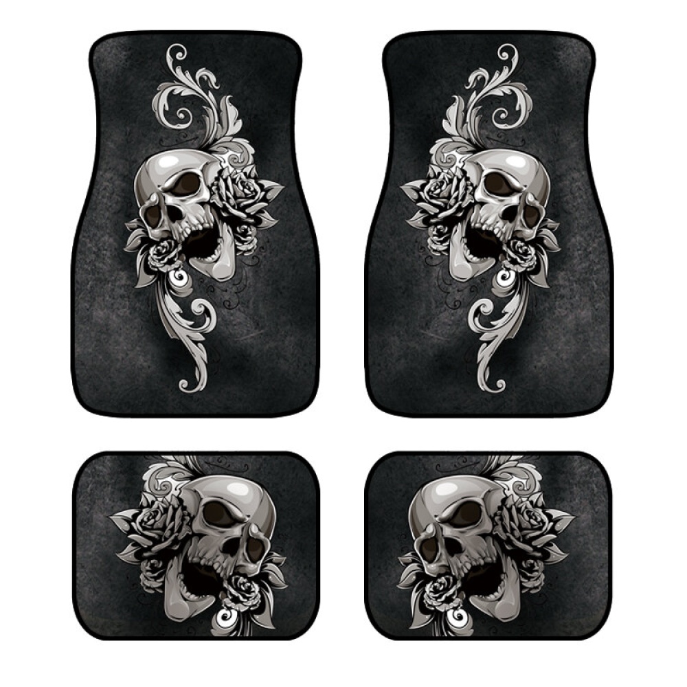 Car Mats Rubber Black Universal Fit Non Slip Dustproof Skull 3D - #1 - Image 2