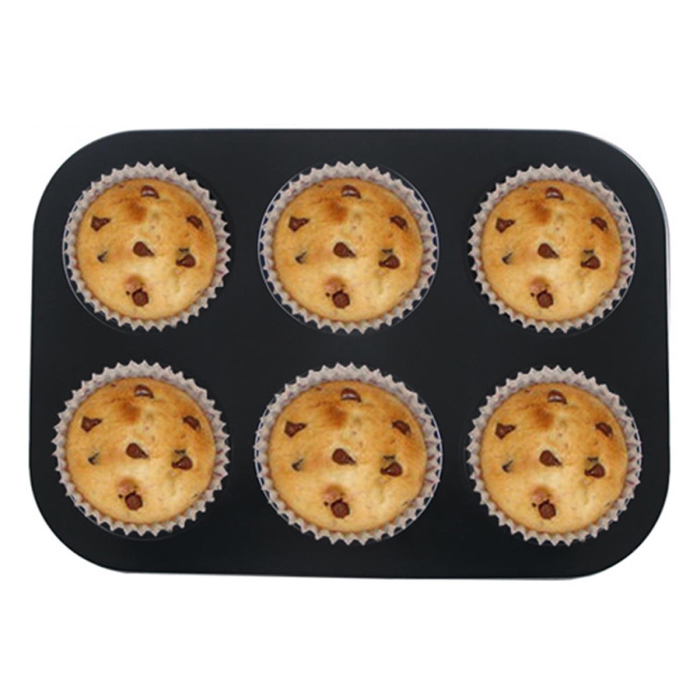 6pc Muffin Pan Baking Cooking Tray Mould Round Bake Cup Cake Gold/Black - #3 - Image 2