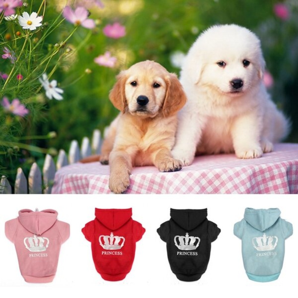 XS To XXXL Winter Pets Dog Princess Crown Printed Clothes Puppy Cat Hoodie Warm Coat - XXXL Blue - Image 2