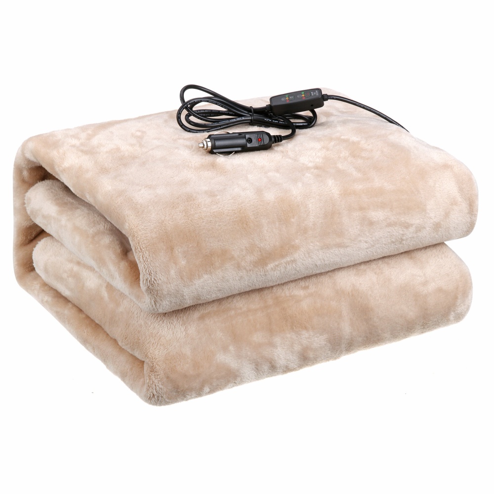 Audew 12V/24V Heated Heating Blanket Breathable Soft Flannel For Car Truck & RV - Beige