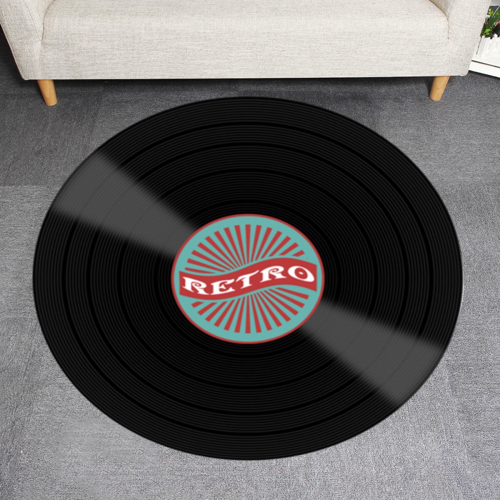 Vinyl Records Innovative Carpet Round Floor Mat Europe Fashion Retro Black Carpet Record Pattern Rug - 80mm - Image 2