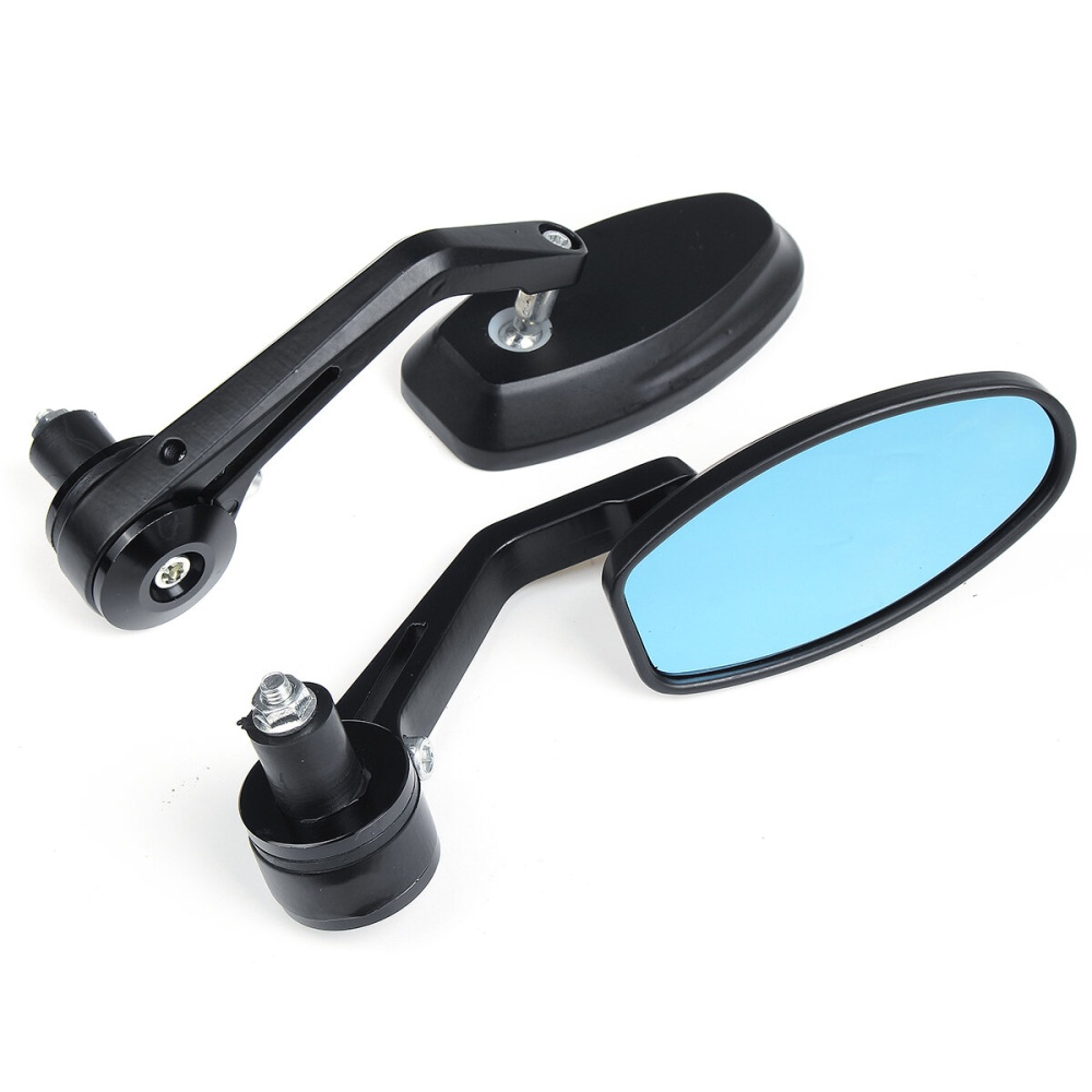 7/8 Inch 22mm Handle Bar Rearview Mirrors For Motorcycle Anti-glare Blue Lenses - Black - Image 2