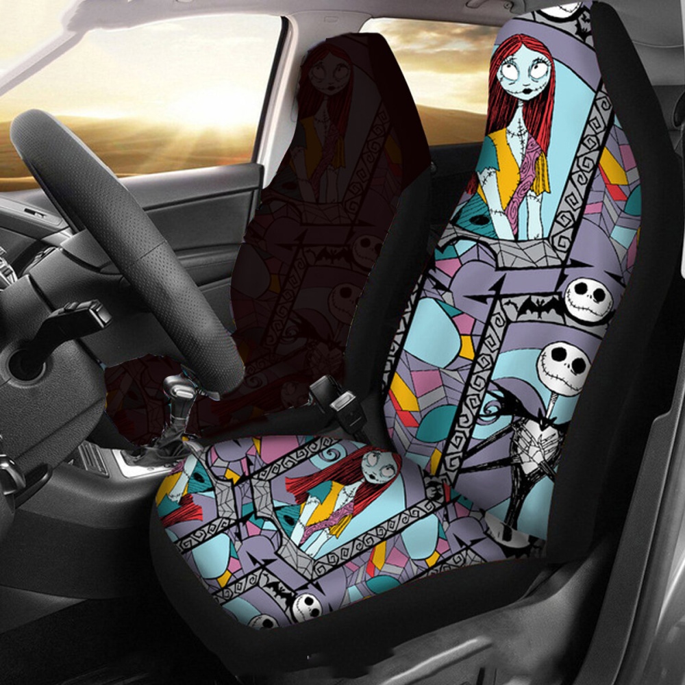 1/2Pcs Skull Printed Universal Car Front Seat Cover Auto Cushion Protector Mat - 1pc B