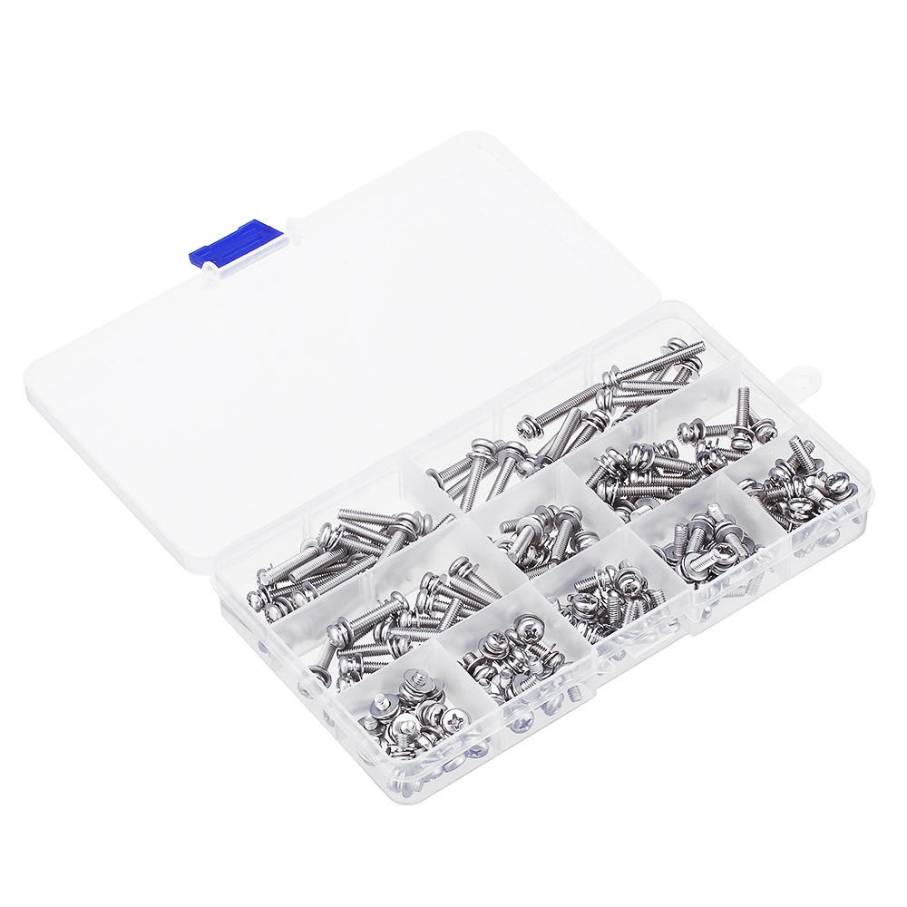 Suleve M4SP3 150Pcs M4 Stainless Steel 6-30mm Phillips Pan Head Machine Screw Washer Bolt Asortment - Image 2