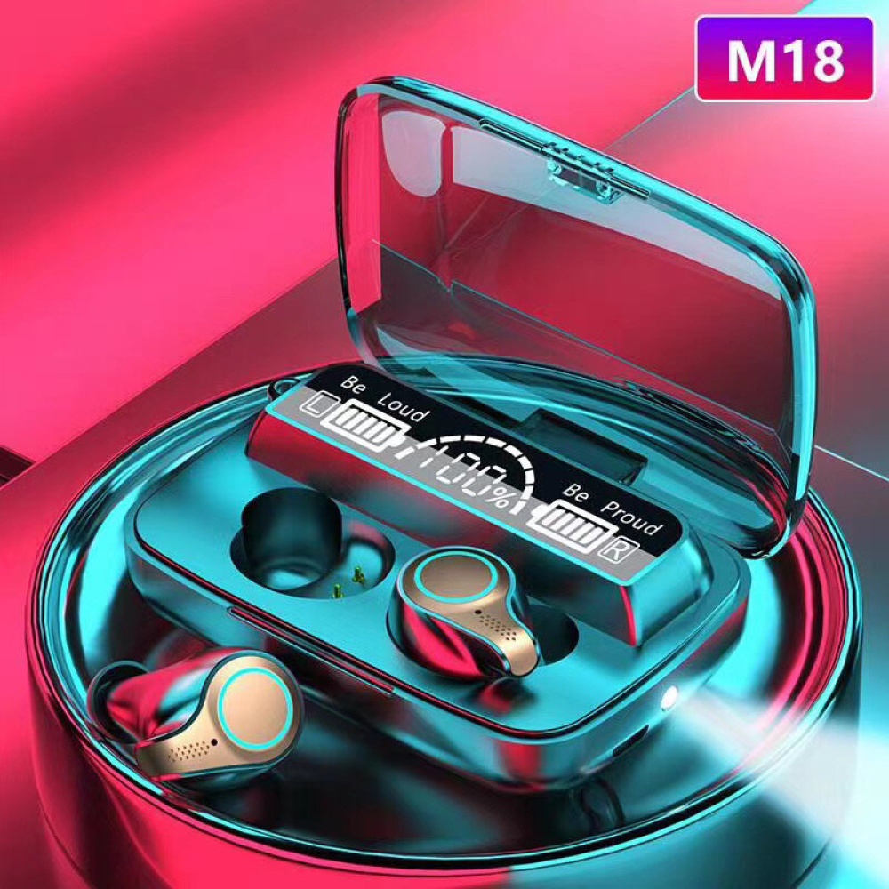 M18 True Wireless Earbuds bluetooth Earphone HiFi Stereo LED Power Display Smart Touch Headphone with Charging Box - Black - Image 2