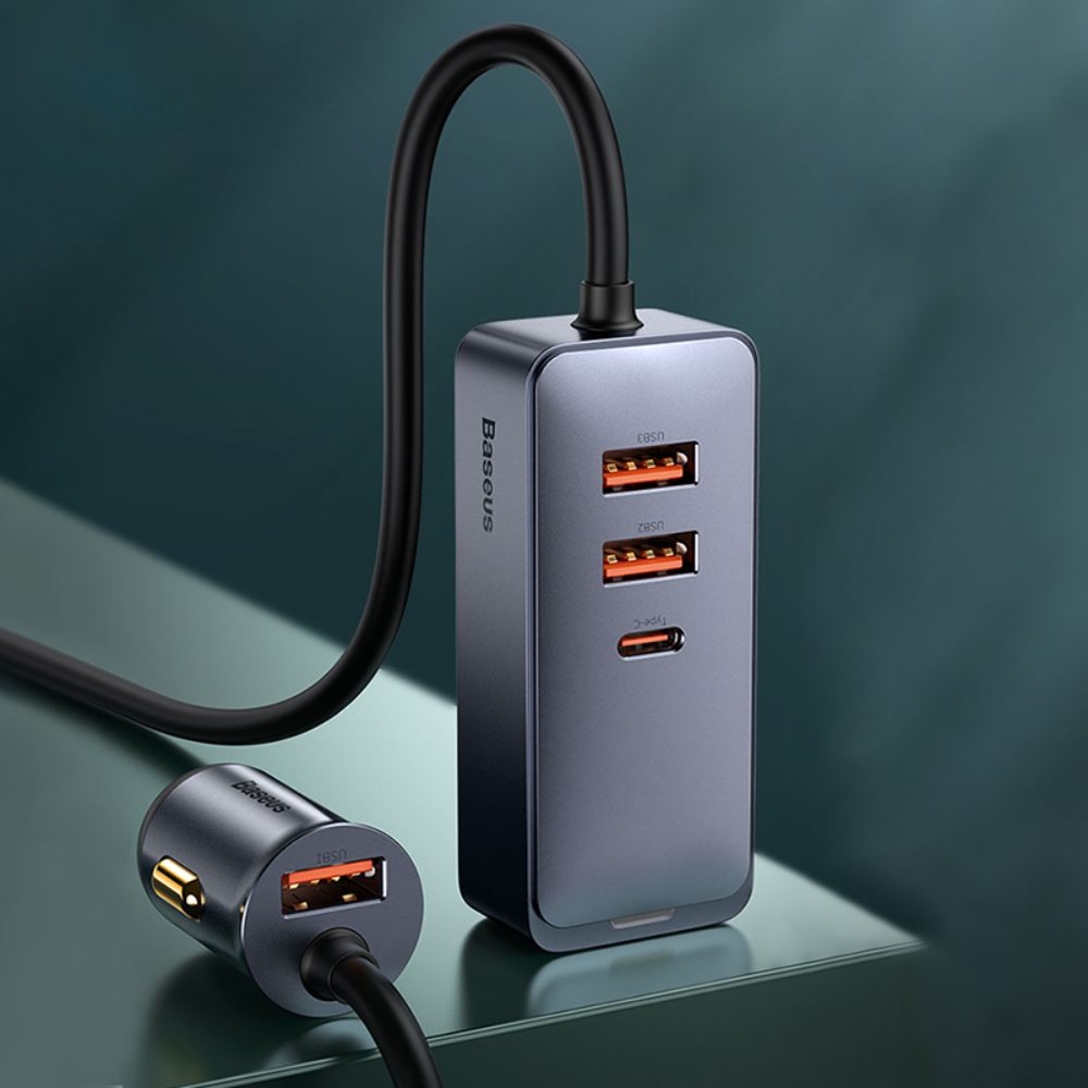 Baseus Share Together PPS Multi-Port Fast Charging Car Charger With Extension Cord 120W 2U+2C Gray - Image 2