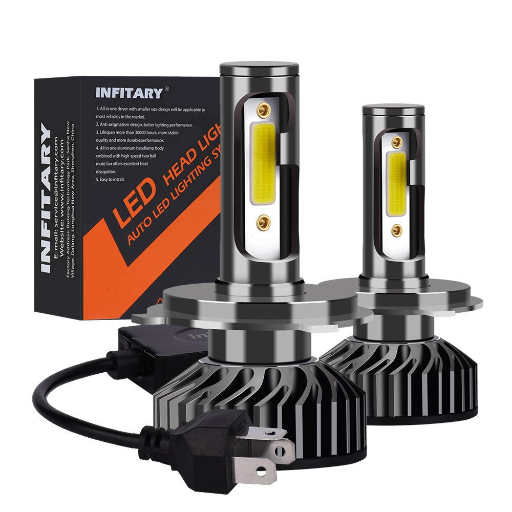 Infitary F2 Car COB LED Headlights Bulbs Fog Lamp H1 H3 H4 H7 H11 9005 9006 12V-24V 72W 8000LM 6500K White - 9005