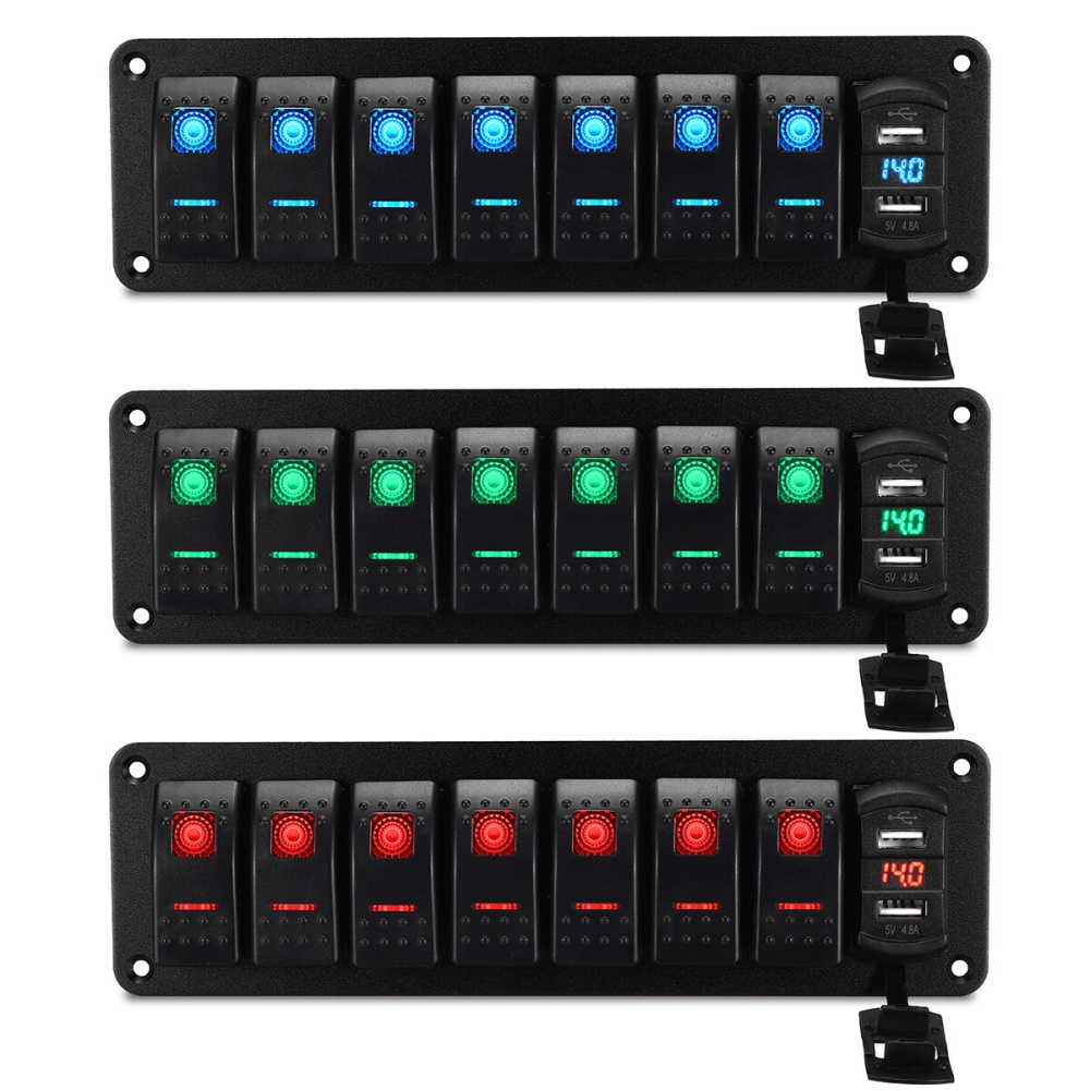 LED 12V 24V ON OFF Toggle Rocker Switch Panel Dual USB Car Marine Boat - Blue - Image 2