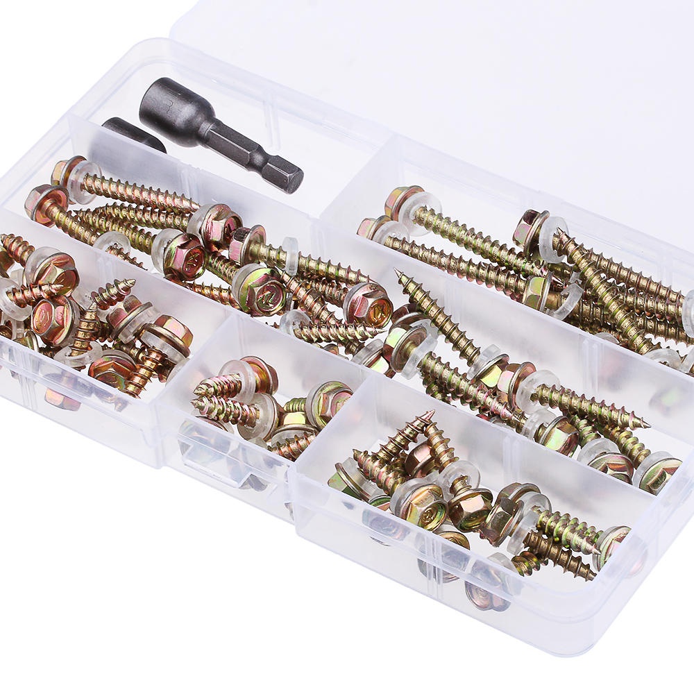 60Pcs M5 Colored Hex Drive Washer Head Screw 19-50mm Self Tapping Wood Bolt w/ 2Pcs Sockets Kit - Image 2