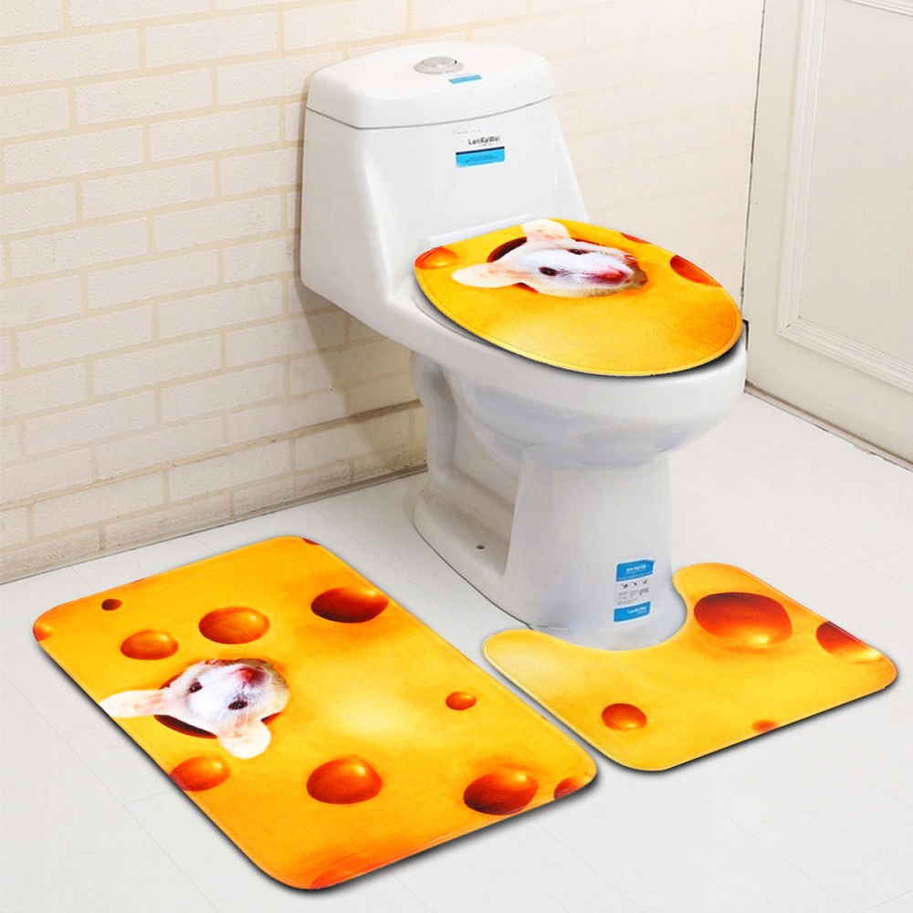 3PCS Non-Slip Bathroom Washable Carpet Animal Bathroom Rug Toilet Cover Mat - E - Image 2