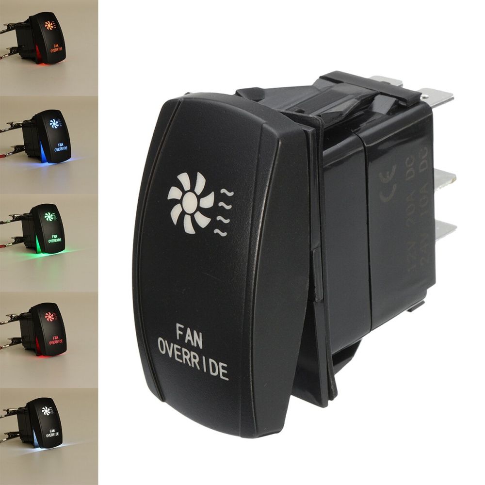 12V 20A 5 Pin Rocker Switch FAN OVERRIDE ON/OFF Waterproof Laser LED Push Button - Green - Image 2