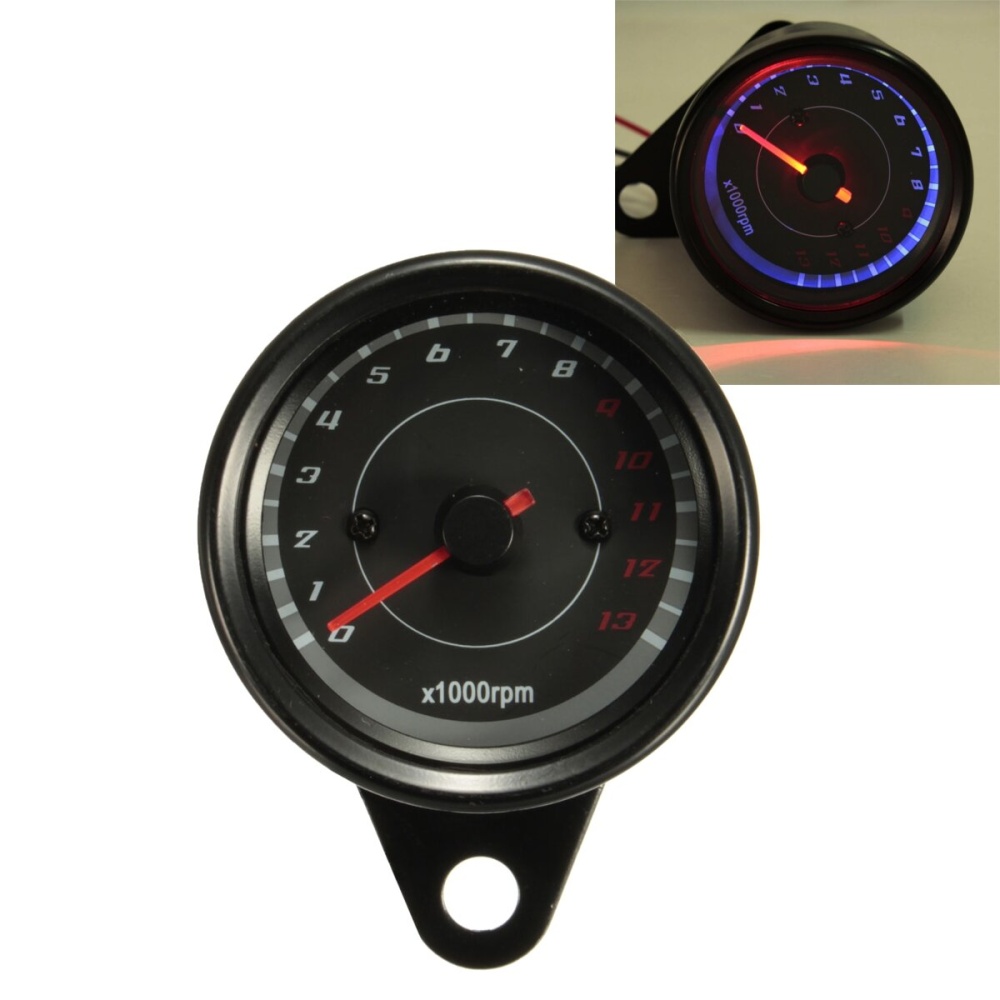 12V 13000RPM Motorcycle Red+Blue LED Tachometer Speedometer Gauge Universal - Image 2