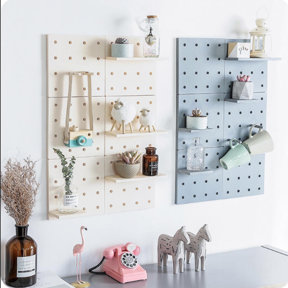 Wall Decorations Free Punching Wall Shelf Hanging Plastic Hole Board Storage Rack - Cream-color - Image 2