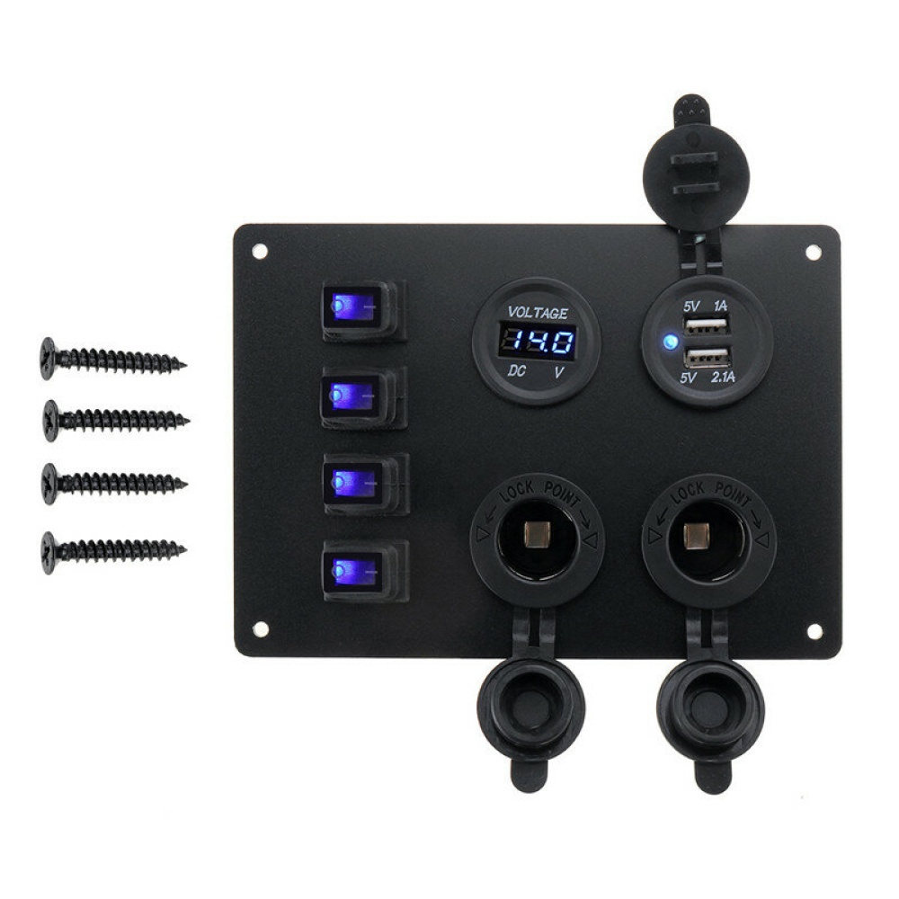 4 Gang LED 12V/24V ON-OFF Rocker Switch Dual USB Car Marine Boat Switch Panel - Image 2