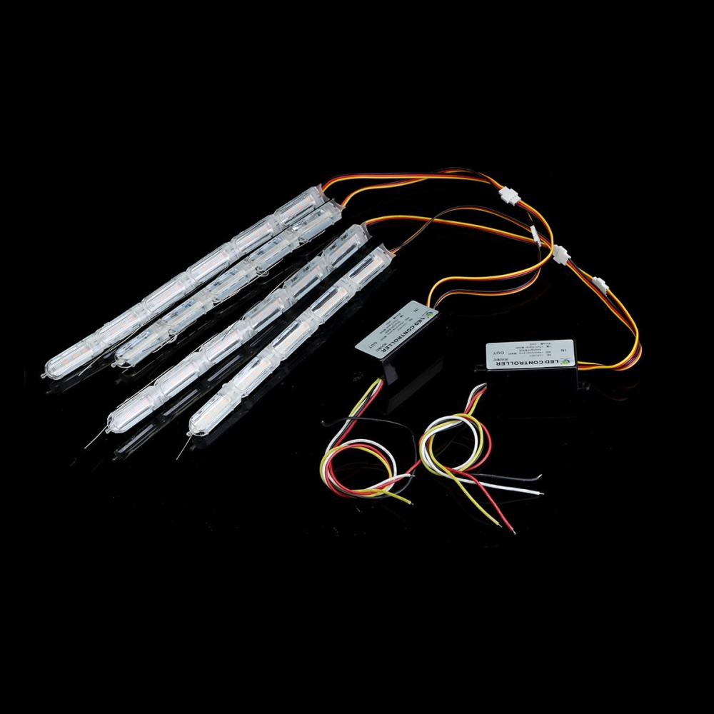 4Pcs Car Sequential Flow LED Light Strip Turn Signal DRL Tail Reverse Brake Lamp Switchback Tailligh - White+Yellow - Image 2