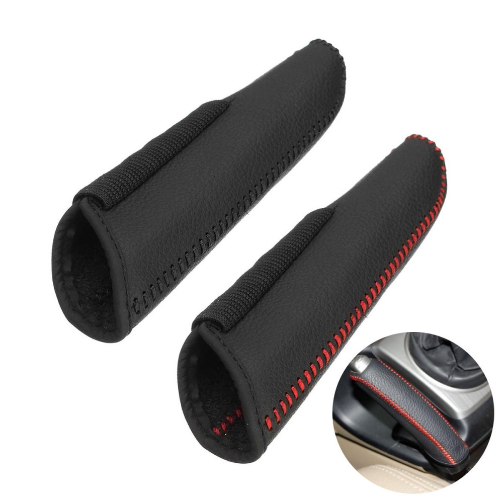 Genuine Leather Car Handbrake Cover Hand Brake Protective Sleeve Anti-slip for Honda Civic/ Accord - Black + Red