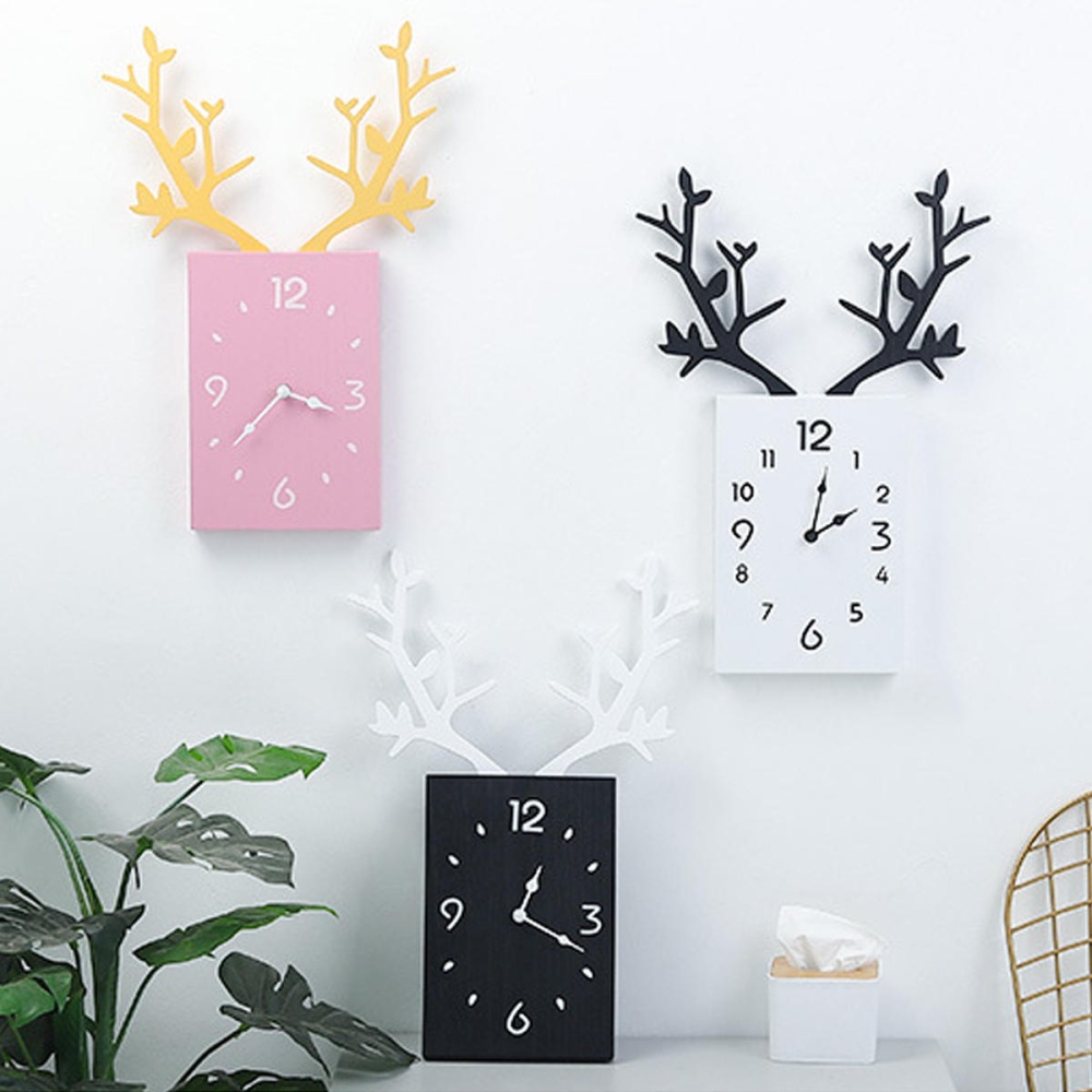 50 x 35cm Simple Wooden Antler Wall Clock Roman Numerals Wall Home Office Decor - White - Image 2