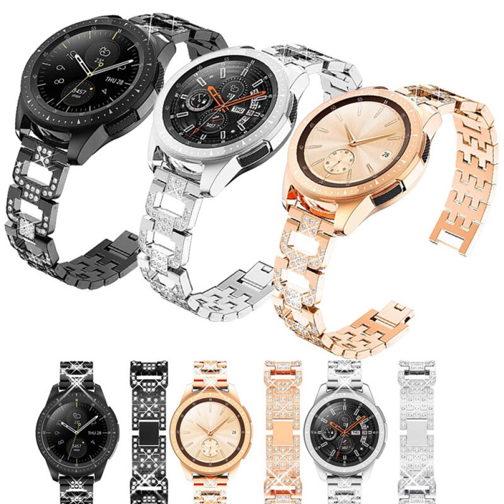 Bakeey 20/22mm Width Fashion Luxury Diamond Stainless Steel Watch Band Strap Replacement for Samsung Galaxy Watch 42/ 46mm S2/ S3 Active2 - Black 22