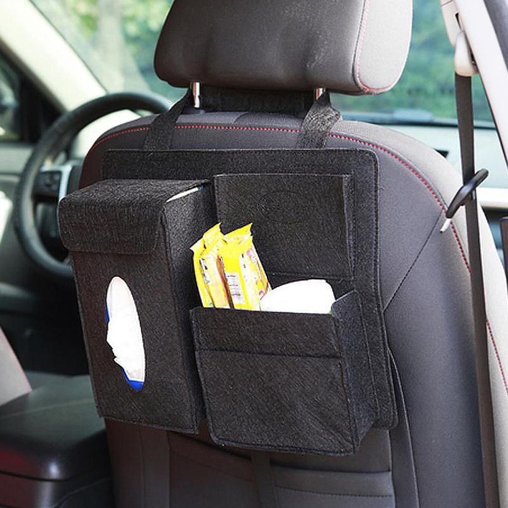 Felt Car Seat Back Storage Bag Multi Pocket Phone Cup Holder Organizer - Khaki