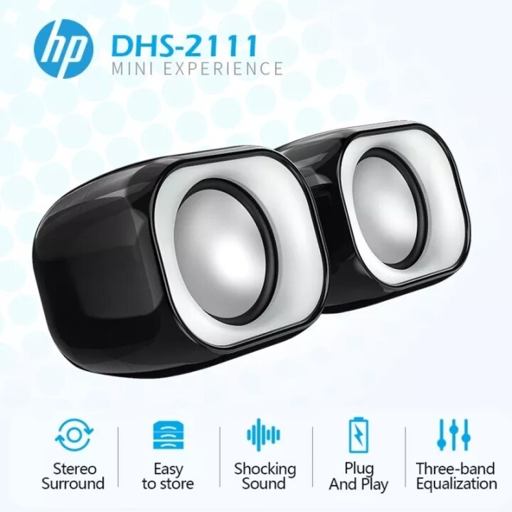 HP DHS2111 Multimedia Speaker Mini USB Stereo Surround Sound Three-band Equalization Desktop Speaker for Laptop Computer - Black - Image 2