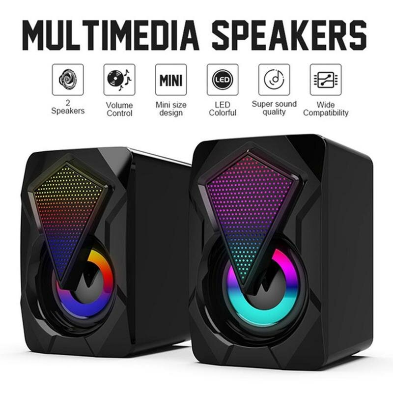 Bakeey X2 Stereo Sound Surround Loudspeaker with RGB Light Speakers USB Powered Subwoofer for Desktop Laptop PC Computer - Black - Image 2