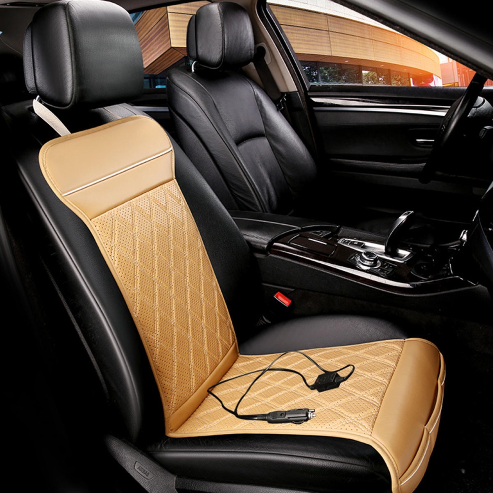 12V Car Heated Seat Cushion Seat Warmer Winter Household Cover Electric Heating Mat Pad - Beige - Image 2