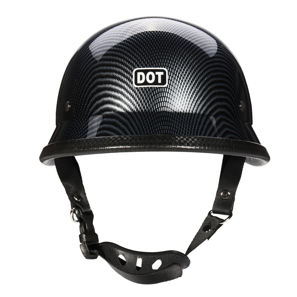 DOT German Motorcycle Carbon Fiber Half Face Helmet Chopper Cruiser Biker M/L/XL - L