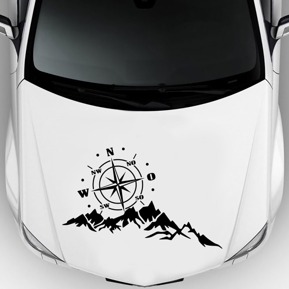 65x35cm Sticker Body Hood Vinyl Decal Compass W/ Mountains For Camper Motorhome Boat - White - Image 2