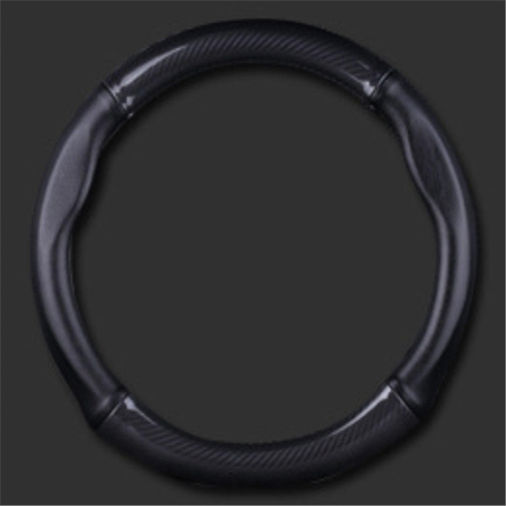 38cm Carbon Fiber Leather Stitching Car Steering Wheel Covers Anti Slip Black Universal - Image 2