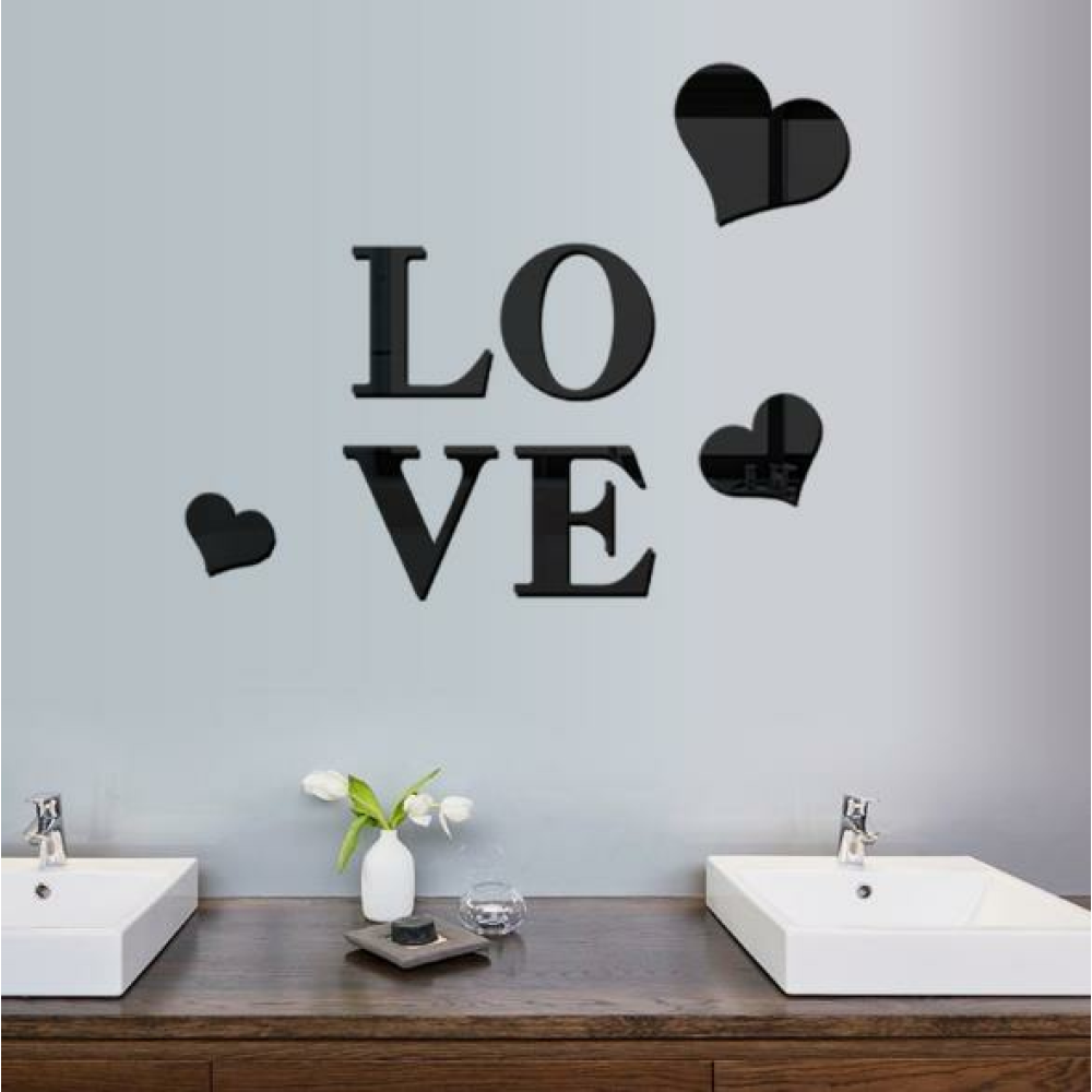 3D Multi-color Love Silver DIY Shape Mirror Wall Stickers Home Wall Bedroom Office Decor - Black - Image 2