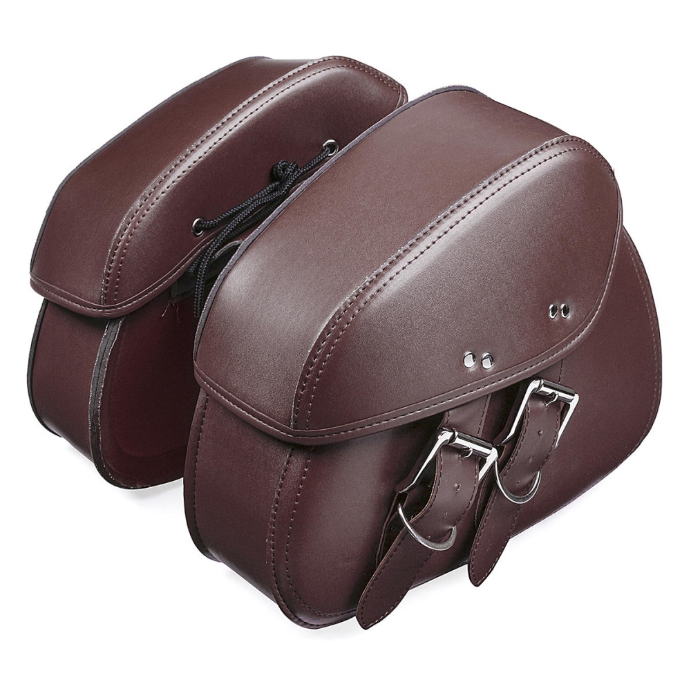 Pair Black/Brown PU Leather Motorcycle Tool Luggage Bag Saddlebags For Harley - Black - Image 2