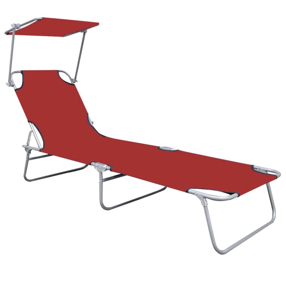 Folding Sun Lounger with Canopy Red Aluminium - Image 2