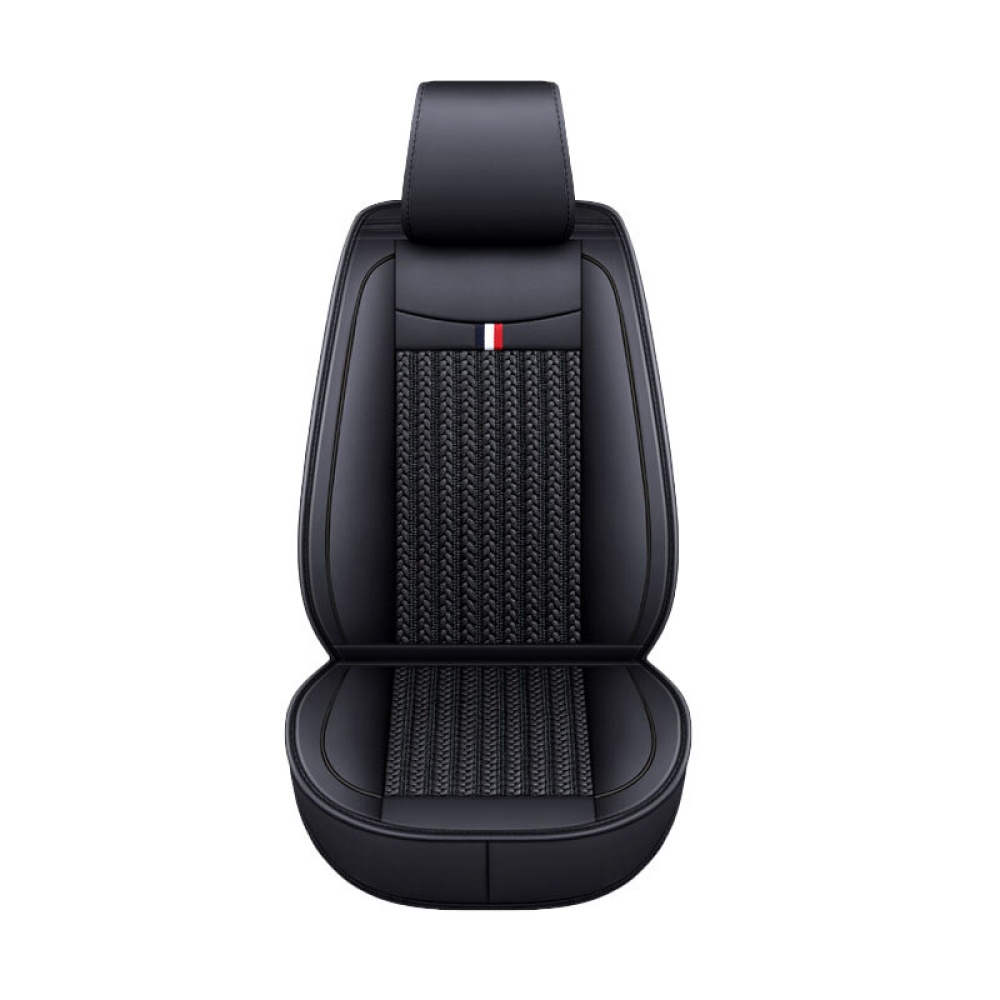 Universal Full Car Seat Cover Mat Ice Silk Cooling PU Leather Breathable Cushion Pad - Black - Image 2