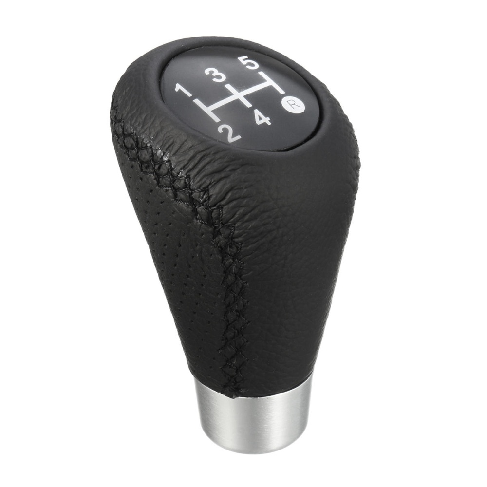 5 Speed Black Leather Stitch Manual Automobile Gear Stick Shift Knob Shifter Kit - Image 2