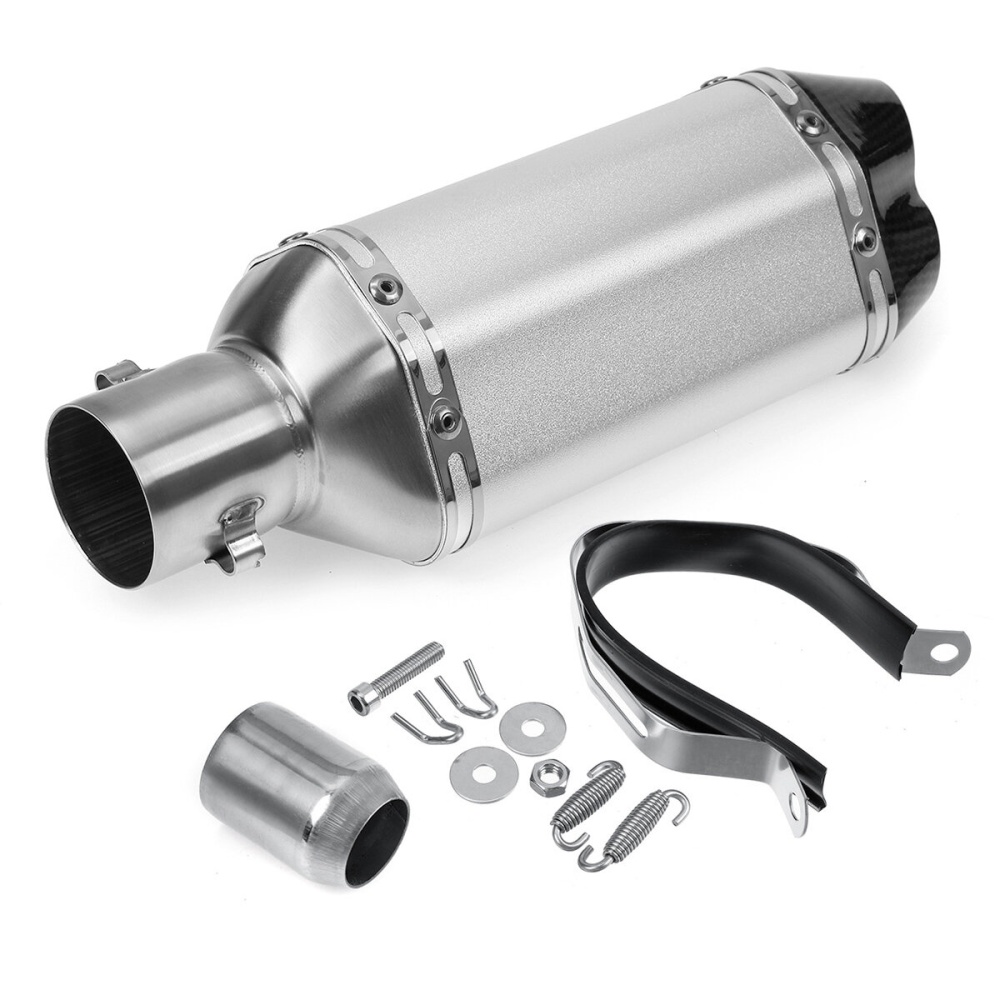 38-51mm Motorcycle Double Outlet Exhaust Tail Pipe Kit 300mm Universal - Silver - Image 2